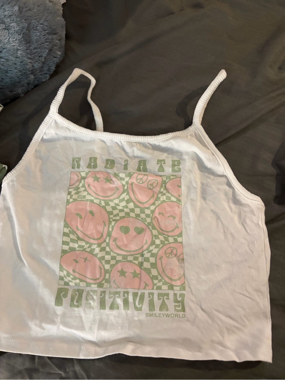 White Smiley Graphic Cami Tank with Pink & Sage Smiley Print